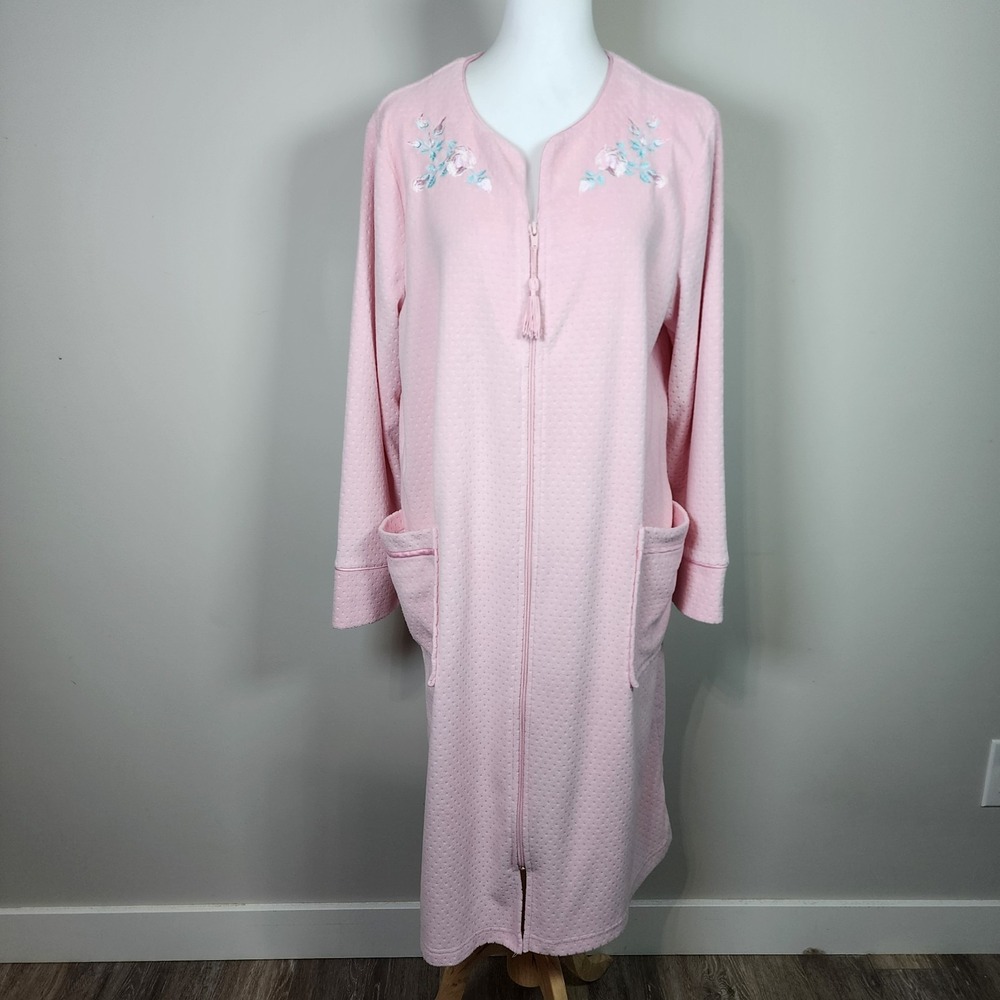 Vintage Penman Fleece Robe Zip‎ Front Pockets  Nightgown Nightie Sleepwear Large